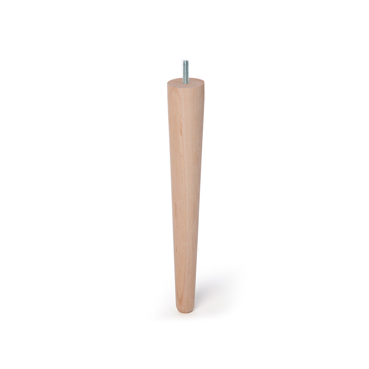 Pied conique en bois d'une hauteur de 330 mm et finition hêtre brut. Dimensions: 48x48x330 mm