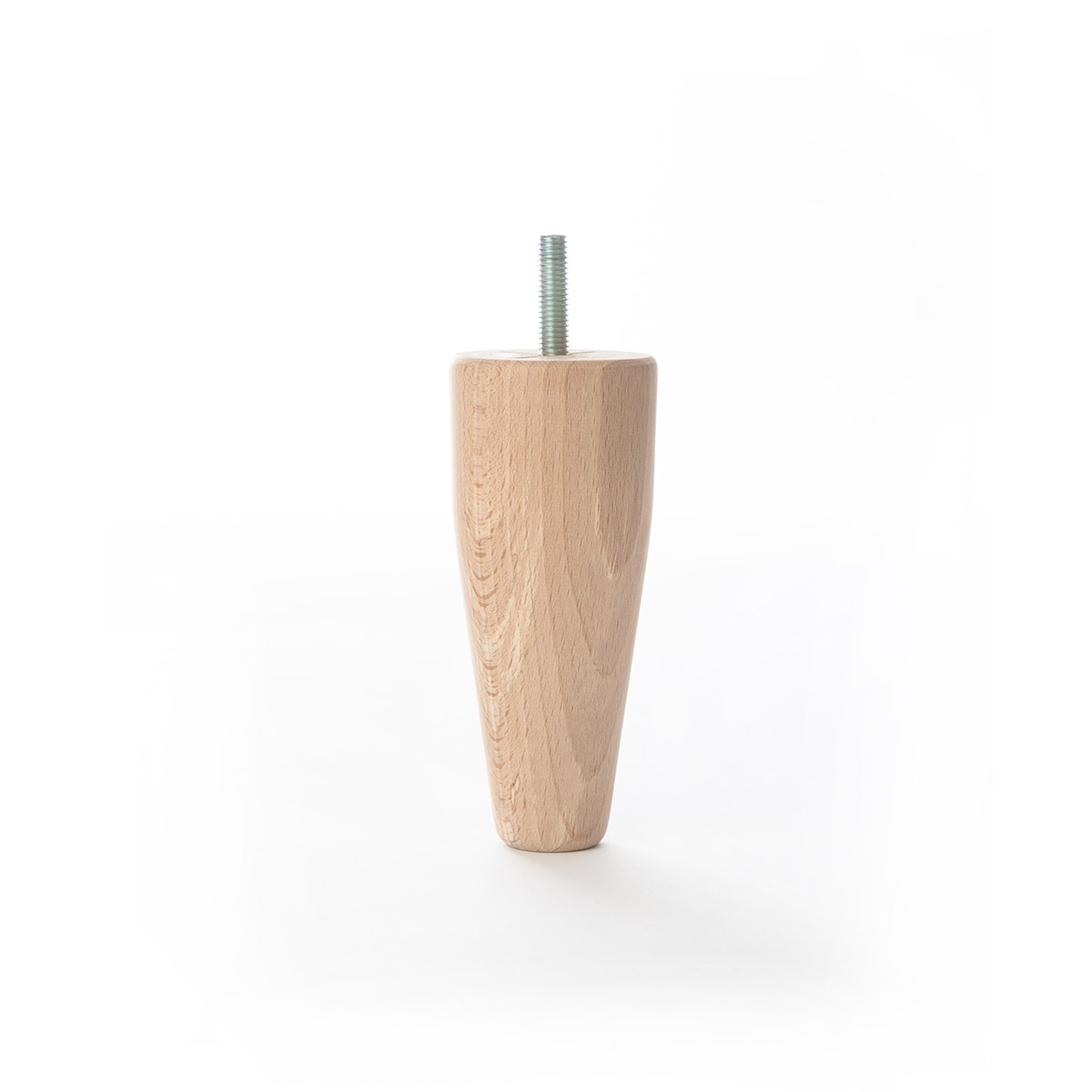 Pied conique en bois d'une hauteur de 120 mm et finition hêtre brut. Dimensions: 50x50x120 mm