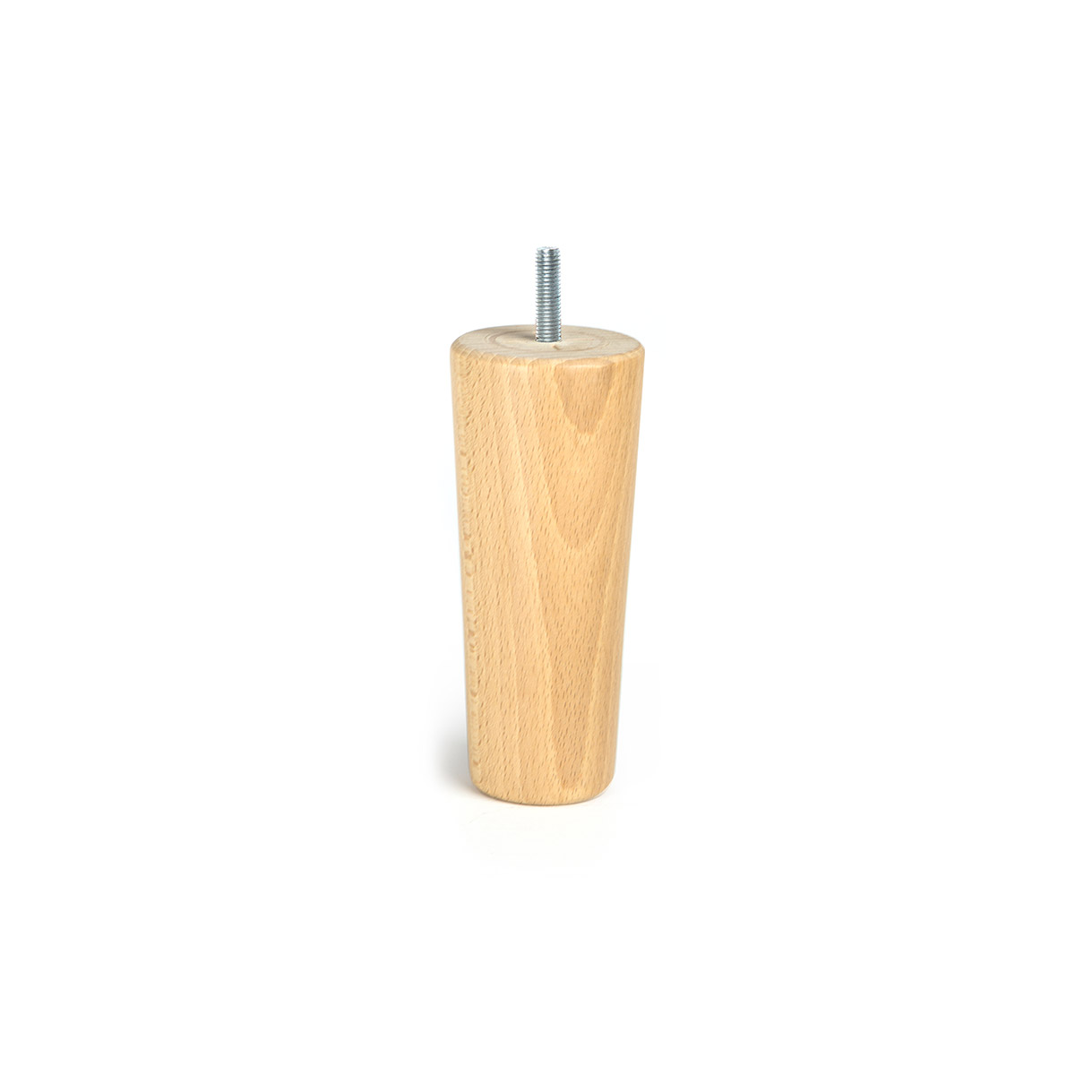 Pied conique en bois d'une hauteur de 140 mm et finition brute. Dimensions: 64x64x140 mm