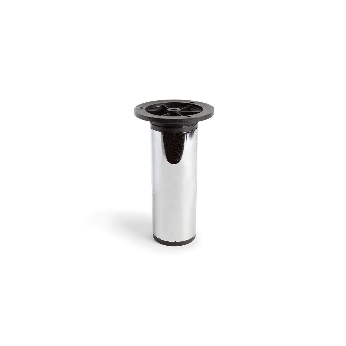 Pied cylindrique réglable en acier d'une hauteur de 150 mm et finition chrome brillant. Dimensions: 50x50x150 mm