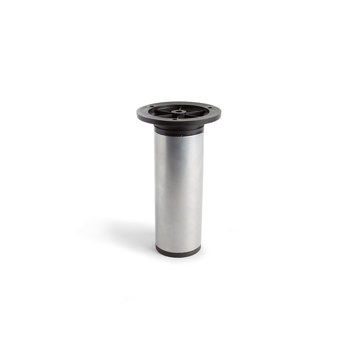 Pied cylindrique réglable en acier d'une hauteur de 150 mm et finition aluminium. Dimensions: 50x50x150 mm