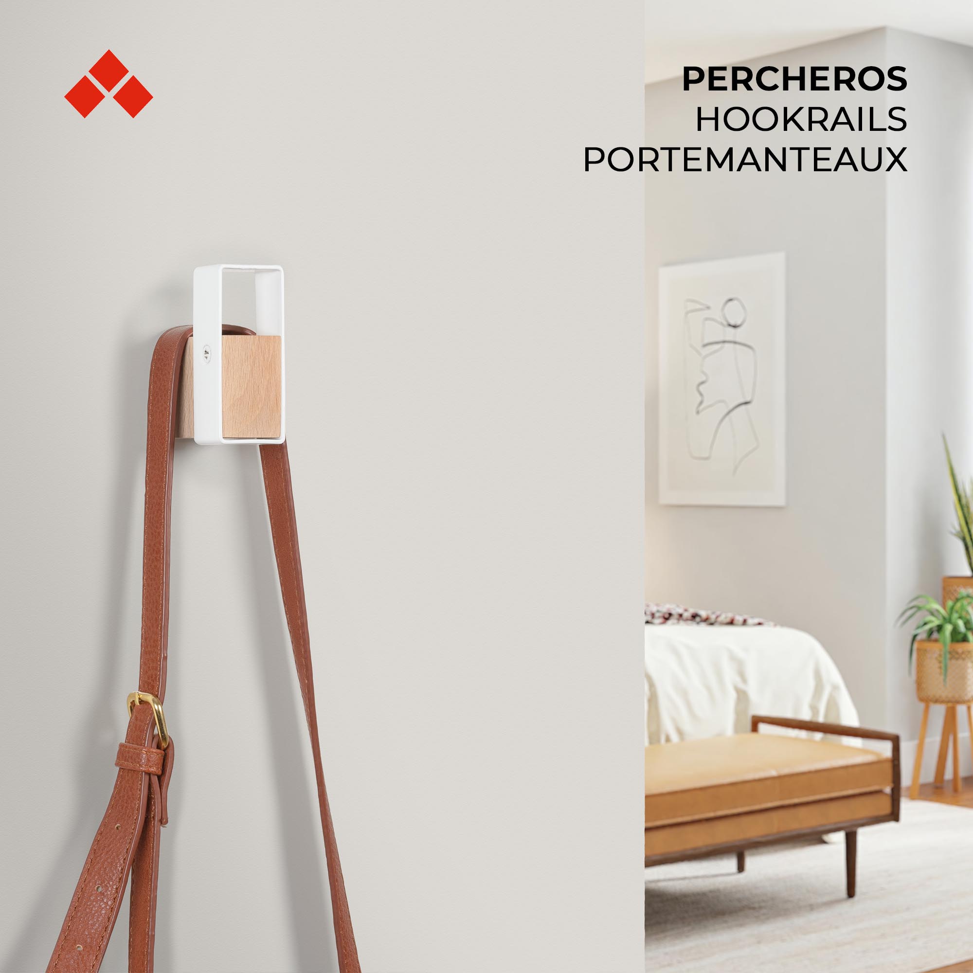 Portemanteau mural | Style décoratif | Fabriqué en Pin | Finition blanche | Grande capacité de charge | Mesures 475*55*73mm | Système de fixation | 1 unité - Item1