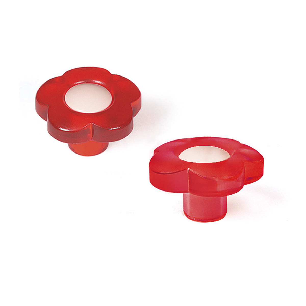 Pomo de plástico con acabado rojo, dimensiones: 34x34x20mm Ø: 34mm