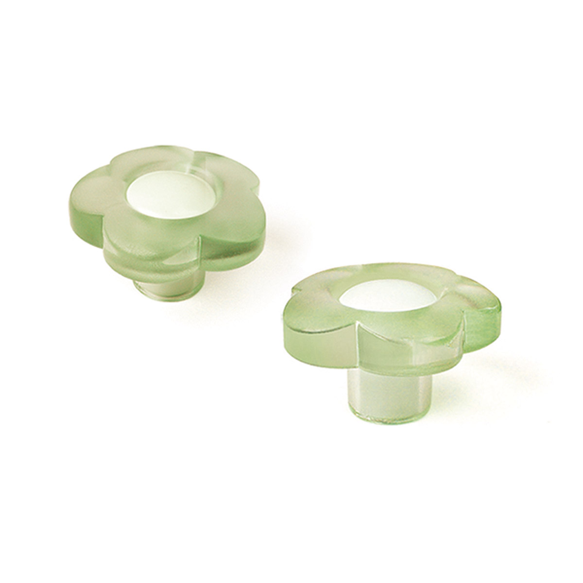 Pomo de plástico con acabado verde, dimensiones: 34x34x20mm Ø: 34mm