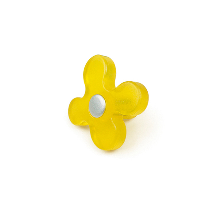 Blister con 6 pomos de plástico con acabado amarillo, dimensiones: 49x49x26mm ø: 49mm