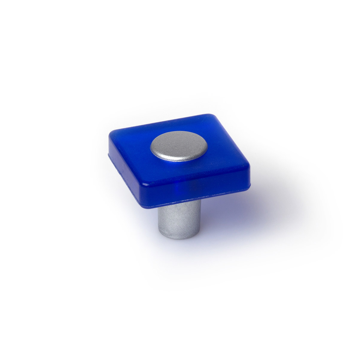 Bouton en plastique avec finition bleue, dimensions: 30x30x26mm