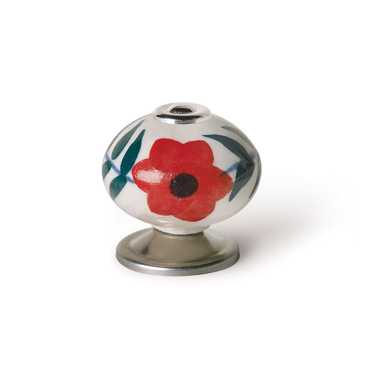 Bouton en porcelaine avec illustration florale, dimensions: 40x40x38mm Ø: 40mm