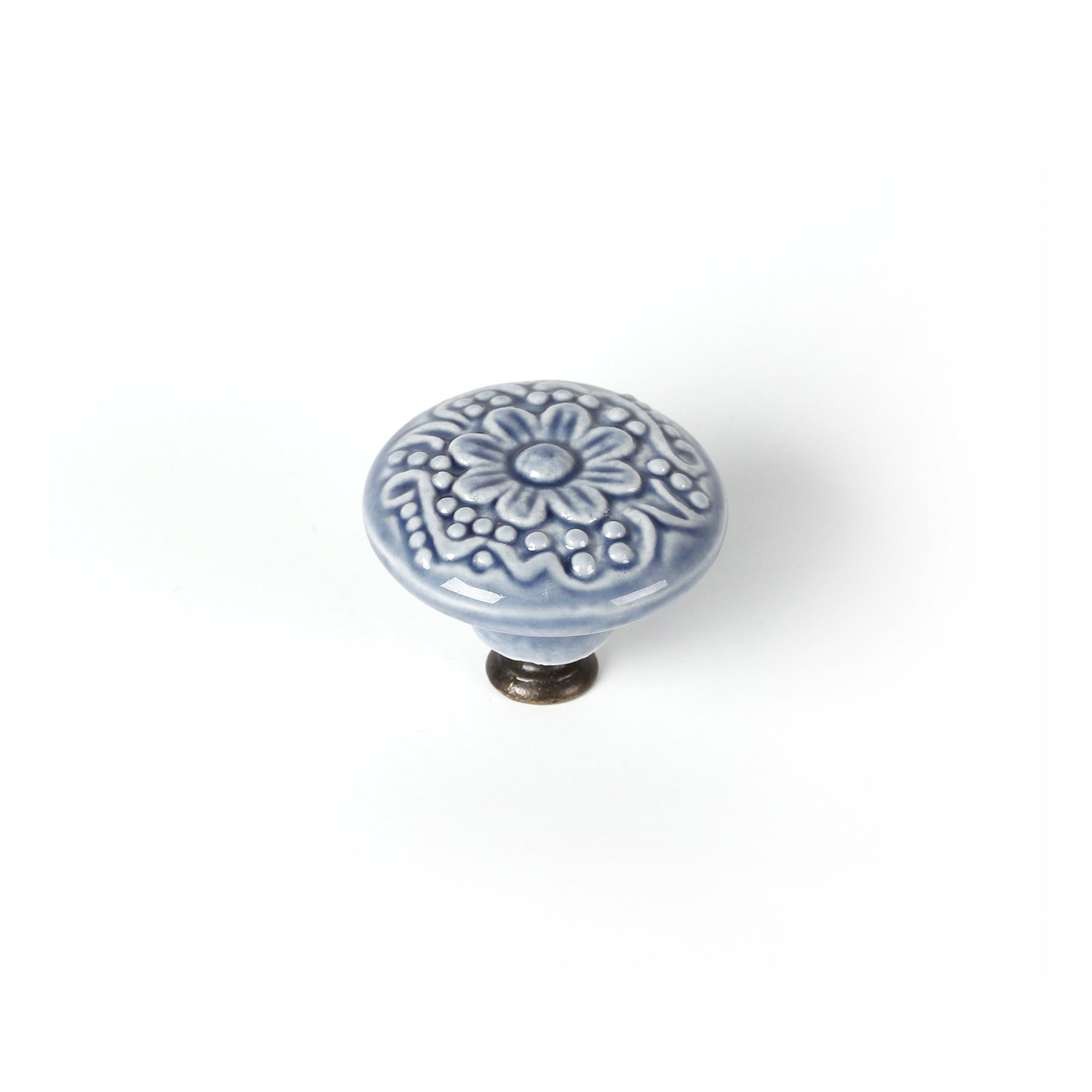 Pomo para Mueble | Estilo Decorativo | Fabricado en Porcelana - Zamak | Acabado en Azul | Medidas 44*44*35 mm | Sistema de Fijación Atornillado | Incluye Tornillos M4 | 1 Unidad