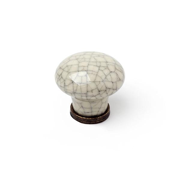 Bouton en cuir porcelaine - craquelé, dimensions: 35x35x26mm, Ø: 35mm