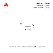Perfil Angular | Fabricado en Aluminio | Acabado en Anodizado Mate | Medidas 15*15*1000 mm | Longitud del Perfil 1 Metro | Espesor 2 mm | 1 Unidad - Ítem1