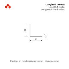 Perfil Angular | Fabricado en Aluminio | Acabado en Anodizado Mate | Medidas 25*25*1000 mm | Longitud del Perfil 1 Metro | Espesor 1 mm | 1 Unidad - Ítem1
