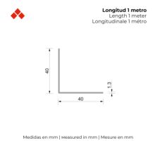 Perfil Angular | Fabricado en Aluminio | Acabado en Anodizado Mate | Medidas 40*40*1000 mm | Longitud del Perfil 1 Metro | Espesor 2 mm | 1 Unidad - Ítem1