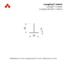 Perfil en T | Fabricado en Aluminio | Acabado en Anodizado Mate | Medidas 20*20*1000 mm | Longitud del Perfil 1 Metro | Espesor 1 mm | 1 Unidad - Ítem1