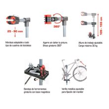 Soporte de reparación de bicicleta, soporte de taller para bicicleta,  altura ajustable: 1,15-1,7 m, rotación 360°, para todos los tipos de  bicicletas máx. 50 kg : : Deportes y aire libre