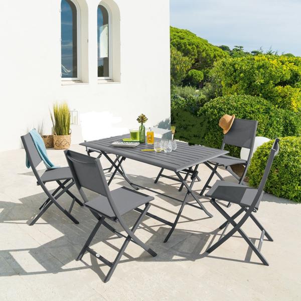 Conjunto de mesa + 4 sillas Azua-Modula gris