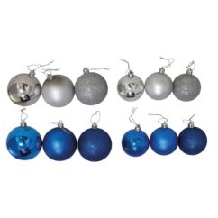 Juego de 24 bolas decorativas surtidas azul/plata