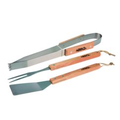Accesorios barbacoa mango madera juego 3 piezas