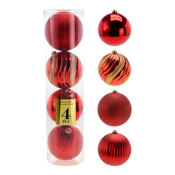Caja de 4 bolas de navidad grandes Ø15 cm rojas