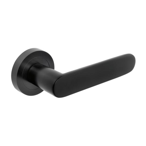 Jeu de poignées modèle Bunbury aluminium noir avec rosace Ø50mm.