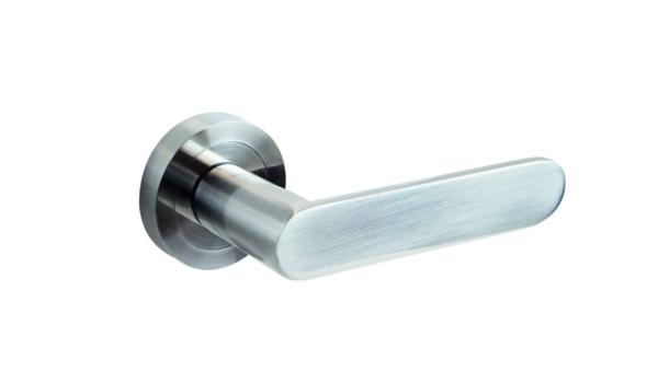 Jeu de poignées modèle Bunbury aluminium niquel avec rosace Ø50mm.