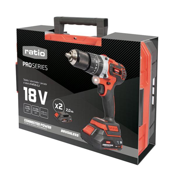 Perceuse à percussion Ratio 18V. Brushless. 2 batteries de 2 Ah.