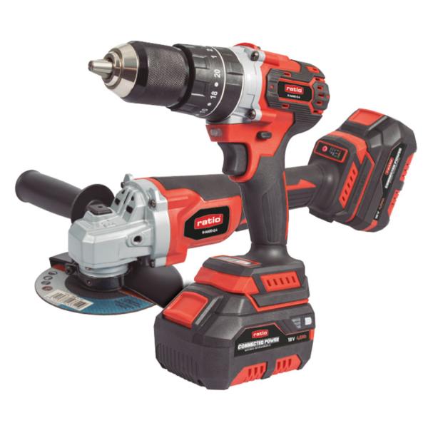 Kit Ratio Pro taladro percutor 18V + amoladora 18V 