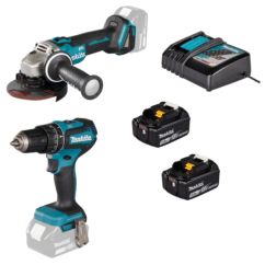 Kit Makita taladro percutor 18V BL1850B+ amoladora 18V 125mm. DGA504 