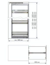 Colonne coulissante FLAT. Devant 300-350mm. Hauteur reglable 1200/1600mm. 4 corbeilles. - Item2