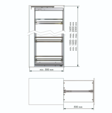 Colonne coulissante FLAT. Devant 300-350mm. Hauteur reglable 1600/2000mm. 5 corbeilles. - Item2