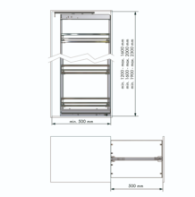 Colonne coulissante FLAT. Devant 400mm. Hauteur reglable 1600/2000mm. 5 corbeilles. - Item2