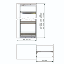 Colonne coulissante FLAT. Devant 450mm. Hauteur reglable 1200/1600mm. 4 corbeilles. - Item2