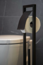 Serviteur WC 2en1 avec dérouleur papier toilette et brosse WC, Acier noir et base bois, Bambusa - Item6