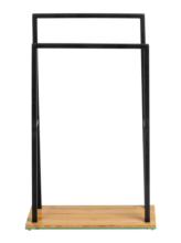Porte Serviette sur pied acier noir et base bois lestée en bambou, 2 portants, 46x20x80 cm - Item4