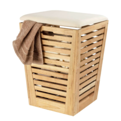 Pongotodo con asiento Norway - pongotodo y taburete para baño madera maciza de nogal 55 l