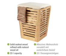 Pongotodo con asiento Norway - pongotodo y taburete para baño madera maciza de nogal 55 l - Ítem3