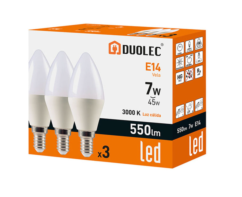 Pack 3 bombillas Led vela DUOLEC E14 luz cálida 7W