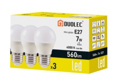 Pack 3 ampoules LED Mini Globe DUOLEC E27 lumière du jour 7W