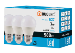 Pack 3 ampoules LED Mini Globe DUOLEC E27 lumière froide 7W