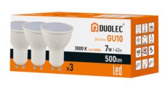 Pack 3 bombillas Led dicroica DUOLEC GU10 luz cálida 7W - Ítem