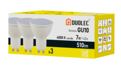 Pack 3 bombillas Led dicroica DUOLEC GU10 luz cálida 7W - Ítem