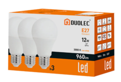 Pack 3 bombillas Led estándar DUOLEC E27 luz cálida 12W