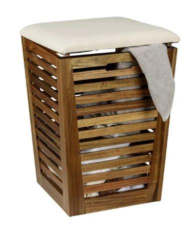 Pongotodo con asiento FONDI madera acacia natural 55 Lts 40 x 40 h-56
