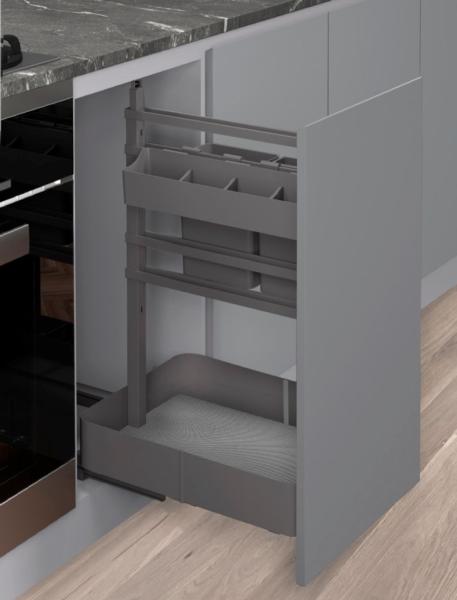 Organizador extraible bajo Neosystem grafito con cierre suave. Puerta 400mm.