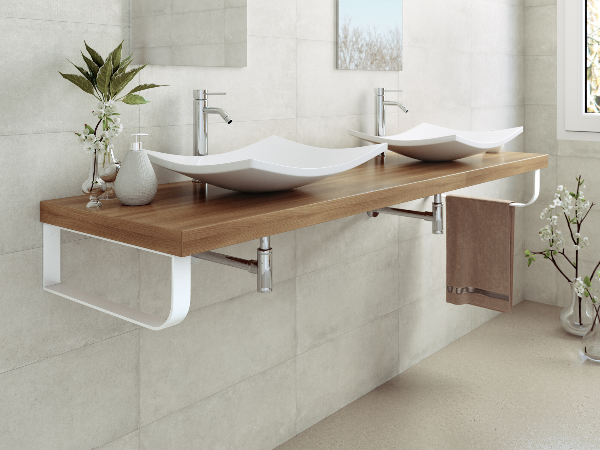 Soporte toallero para encimera de baño con acabado blanco mate