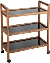 Carrito 3 estantes FONDI - Cristal negro y acacia 65x76,5x31 cm