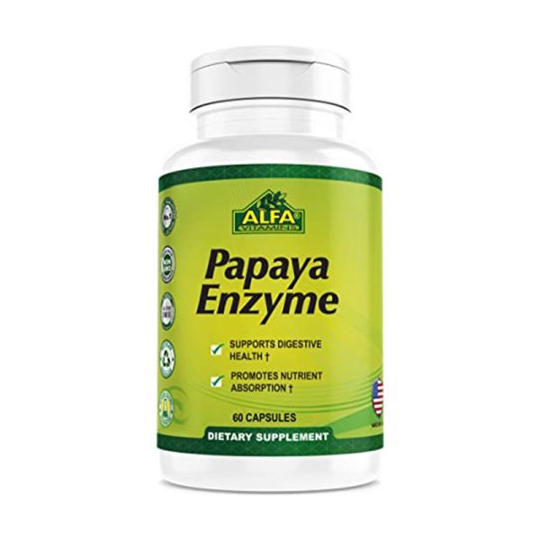Papaya Enzyme 600 mg para la salud digestiva Alfa Vitamins | 60 cápsulas