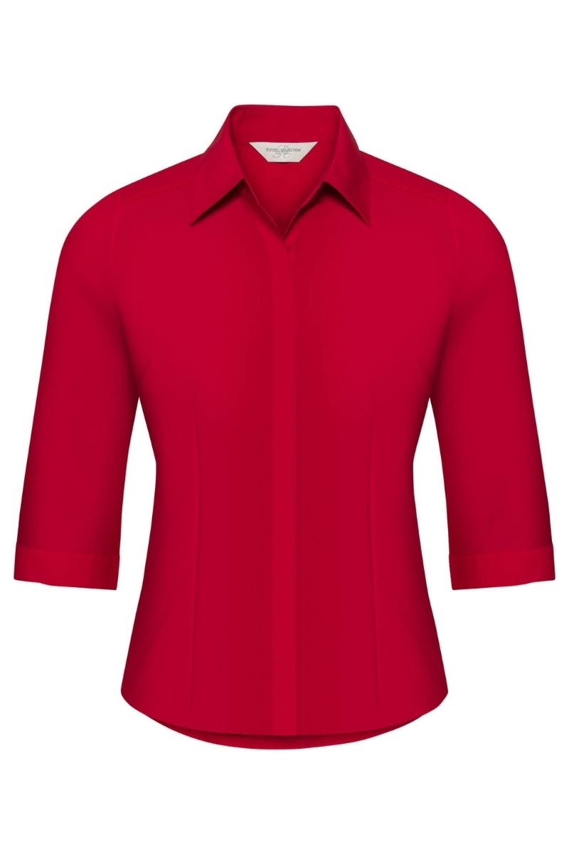 Camisa de trabajo roja de mujer tres cuartos