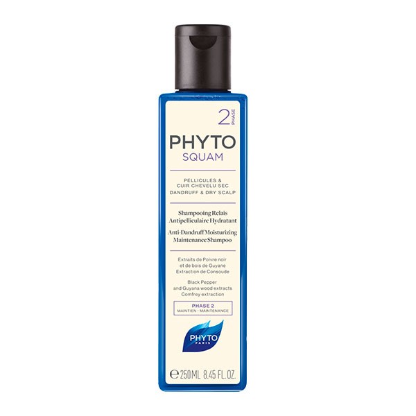 PhytoSquam Champú Anticaspa hidratante para cabello seco, 200 ml.