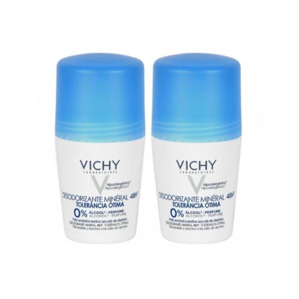 Vichy Desodorante 24h sin sales de aluminio. Roll-on, DUPLO 2x50 ml