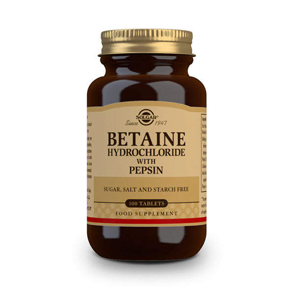 Solgar Betaína Clorhidrato con Pepsina, 100 comprimidos | Farmaconfianza